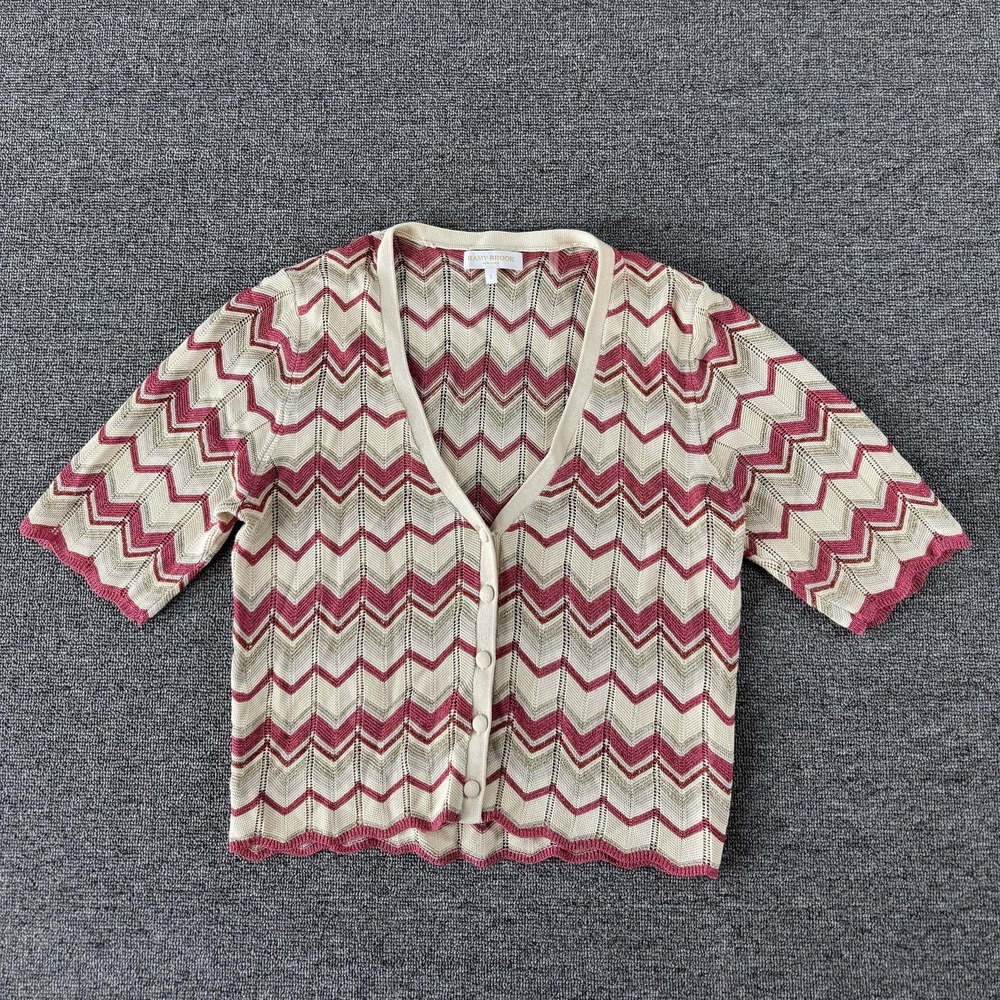 Ramy Brook Cardigan Sweater Womens Small Alec Chevron Open Knit V Neck